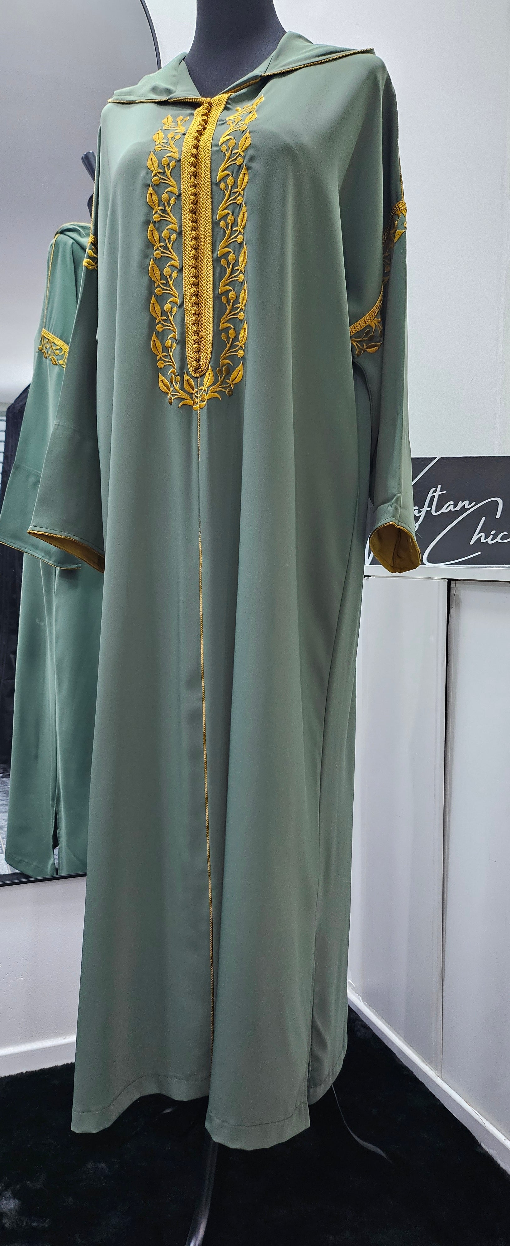 Collection djellaba Shams / vert olive - doré